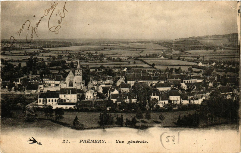 Carte postale ancienne Premery-Vue générale à Prémery