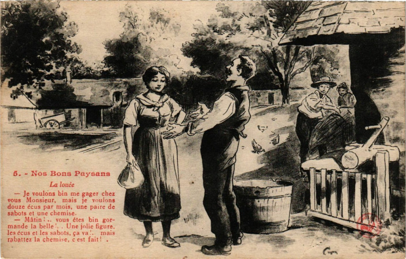 Carte postale ancienne Nos Bons Paysans-La louée