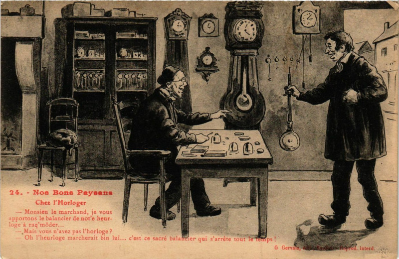 Carte postale ancienne Nos Bons Paysans-Chez l'Horloger