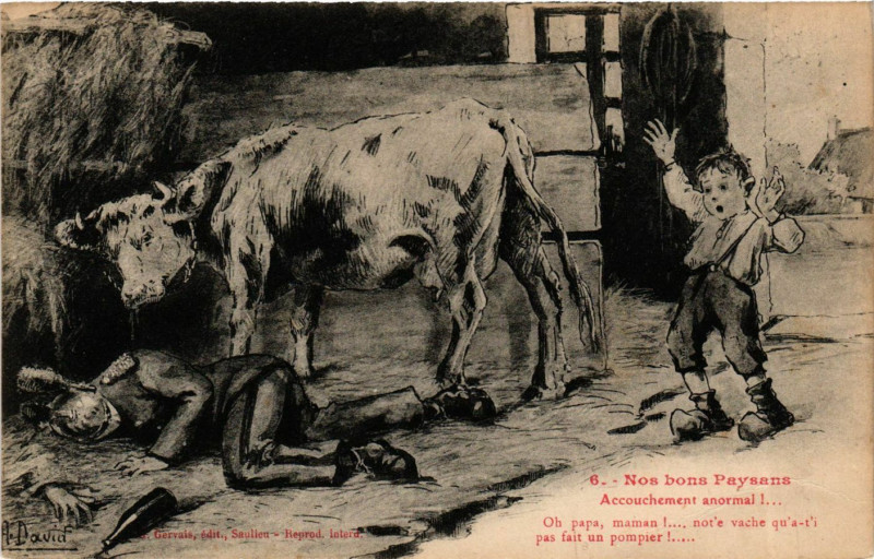 Carte postale ancienne Nos Bons Paysans-Accouchement ANORmal