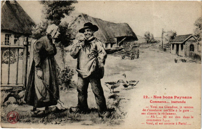Carte postale ancienne Nos bons Paysans Commerce inattendu