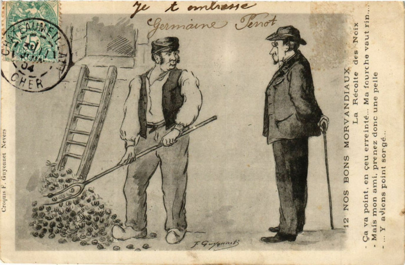 Carte postale ancienne Nevers-Nos Bons Morvandiaux La Recolte des Noix à Nevers