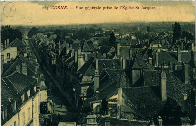 Carte postale ancienne Cosne-Vue générale prise de l'Eglise Saint-Jacques