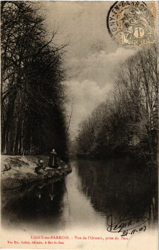 Carte postale ancienne Ligny-en-Barrois - Vue de l'Ornain - prise du Parc à Ligny-en-Barrois