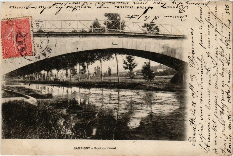 Carte postale ancienne Sampigny - Pont du Canal à Sampigny