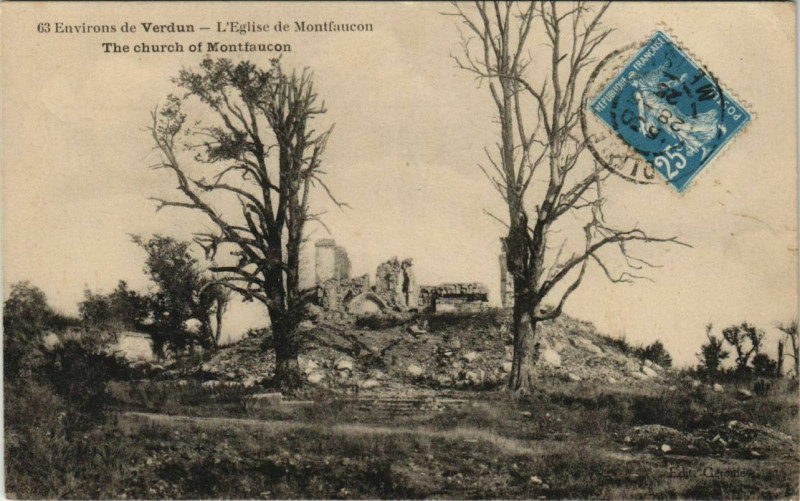 Carte postale ancienne Env. de Verdun L'Eglise de Montfaucon à Verdun