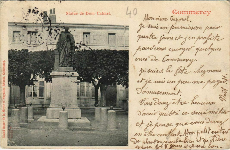 Carte postale ancienne Commercy Statue de Dom Calmet à Commercy