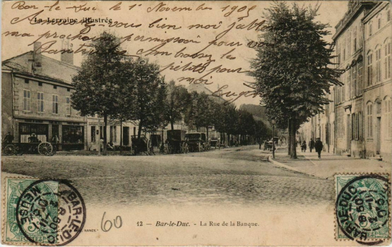 Carte postale ancienne Bar-le-Duc - La Rue de la Banque à Bar-le-Duc
