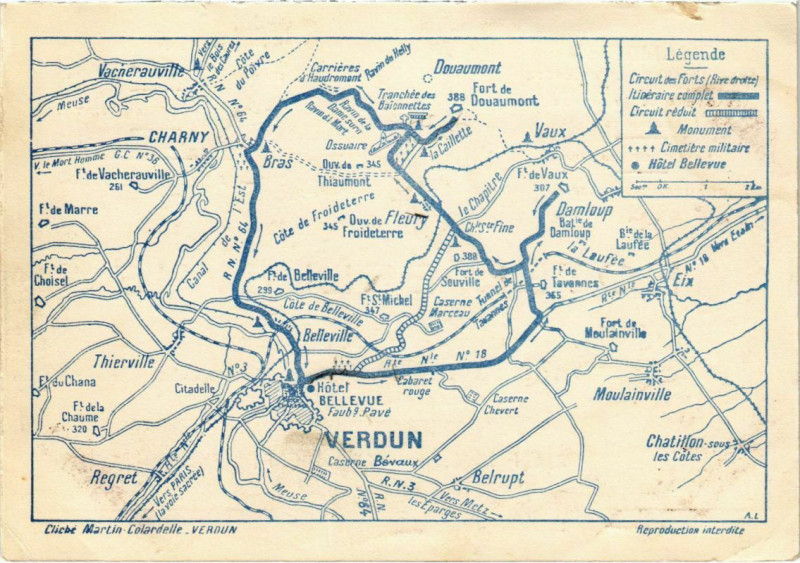 Carte postale ancienne Verdun and Surroundings - Map Postcard à Verdun
