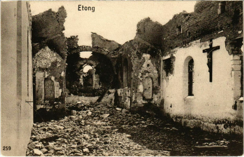 Carte postale ancienne Eton - Etong - L'Eglise - Ruines à Éton