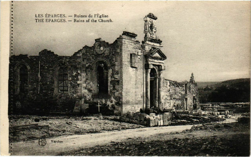 Carte postale ancienne Les Eparges - Ruines de l'Eglise aux Éparges