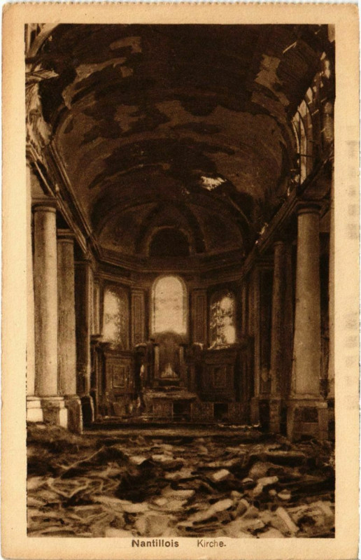 Carte postale ancienne Nantillois - L'Eglise - Kirche - Ruines à Nantillois