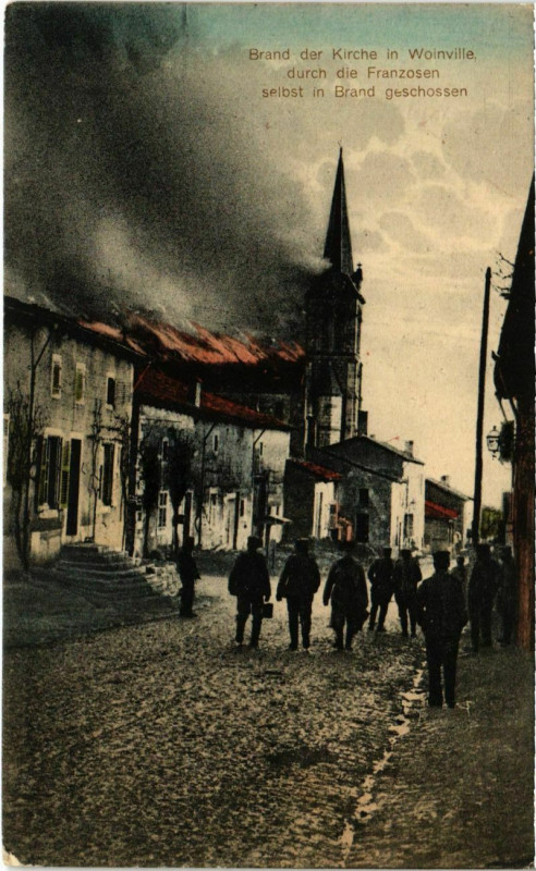 Carte postale ancienne Woinville - Brand der Kirche - Burnin Church