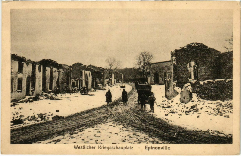 Carte postale ancienne Epinonville - Rue - Street Scene - Ruines à Épinonville
