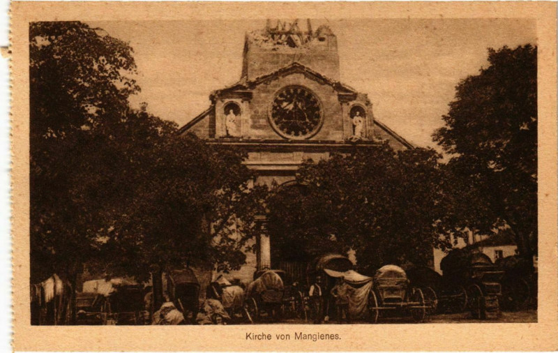 Carte postale ancienne Mangiennes - Mangienes - L'Eglise - Kirche - Ruines à Mangiennes