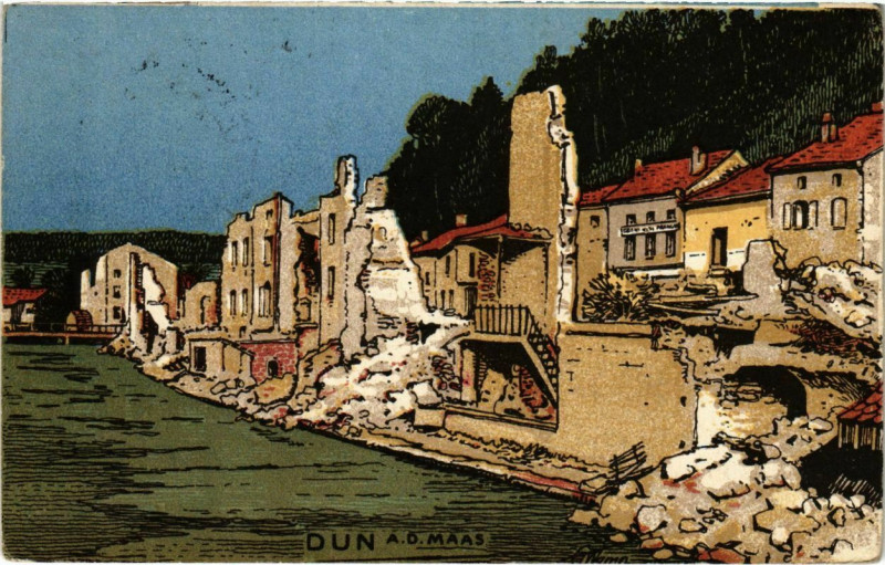 Carte postale ancienne Dun-sur-Meuse - Dun an der Maas - Town Scene - Ruines à Dun-sur-Meuse
