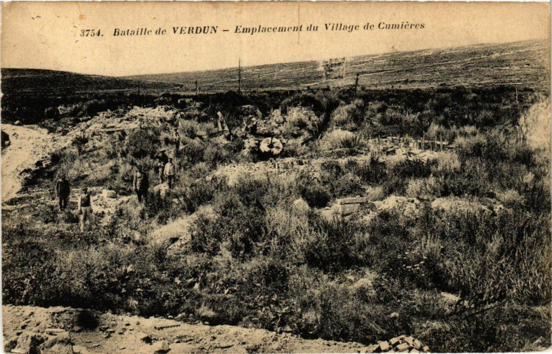 Carte postale ancienne Bataille de Verdun - Emplacement du Village de Cumiéres à Verdun