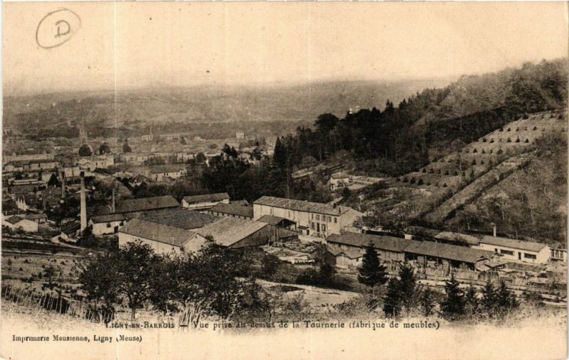 Carte postale ancienne Ligny-en-Barrois- Vue pise air-dessus de la Tournerie (fabrique à Ligny-en-Barrois