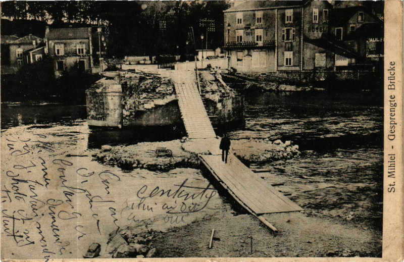 Carte postale ancienne Saint-Mihiel - Gesprengte Brücke à Saint-Mihiel