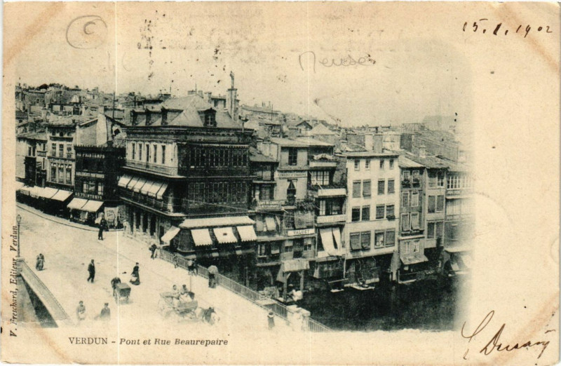 Carte postale ancienne Verdun - Pont et Rue Beaurepaire à Verdun