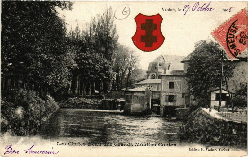 Carte postale ancienne Verdun, le... -Les Chutes d'eau des Grands Moulins Couten à Verdun