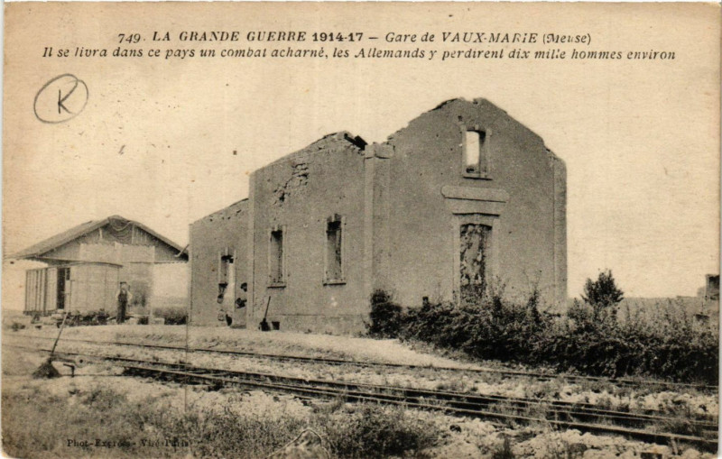 Carte postale ancienne 1914-17 - Gare de Vaux-Marie (Meuse) -Il se livra dans ce pays...