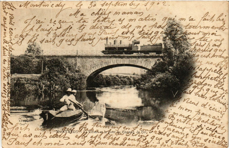 Carte postale ancienne Montmédy - La Chier et le pont du Chemin de Fer à Montmédy
