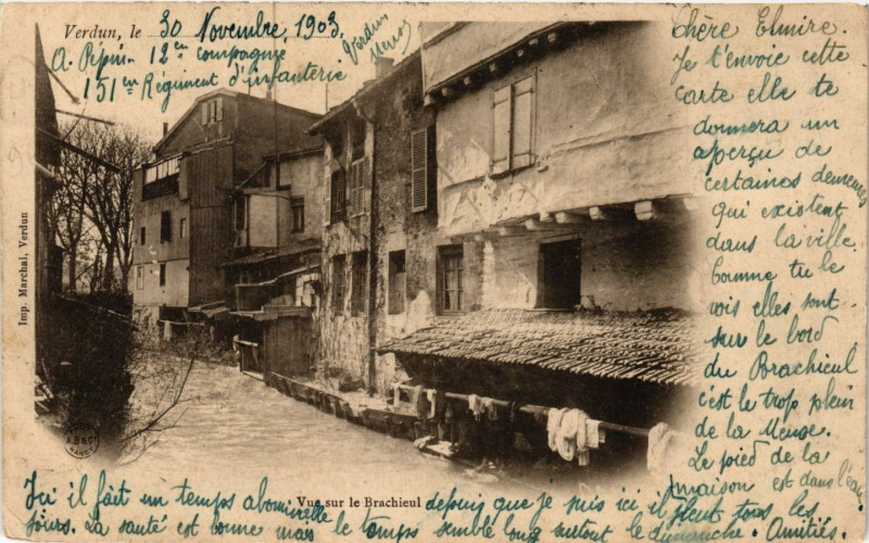 Carte postale ancienne Verdun, le .30 Nove. 1903 - Vue sur le Brachieul à Verdun
