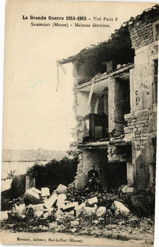 Carte postale ancienne Sampigny - Maisons détruites à Sampigny
