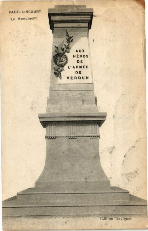 Carte postale ancienne Vadelaincourt - Le Monument à Vadelaincourt