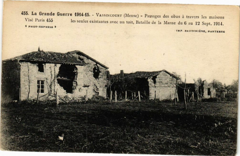 Carte postale ancienne Guerre de 1914-15 - Vassincourt - Passages des obus à Vassincourt