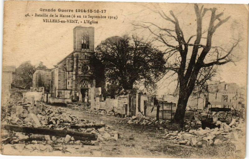 Carte postale ancienne Bataille de la Marne - Viellers-au-Vent - L'Eglise