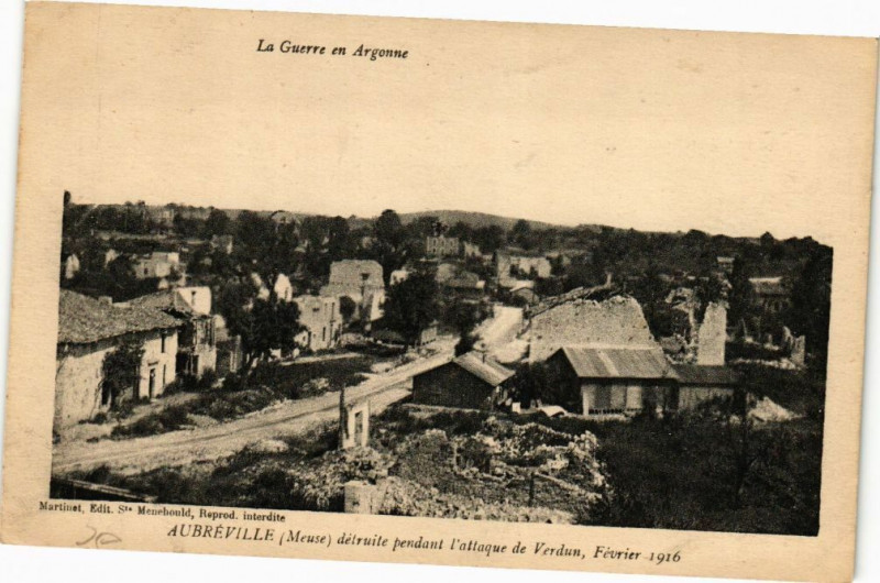 Carte postale ancienne Aubréville - détruite pendant l'attaque de Verbun à Aubréville