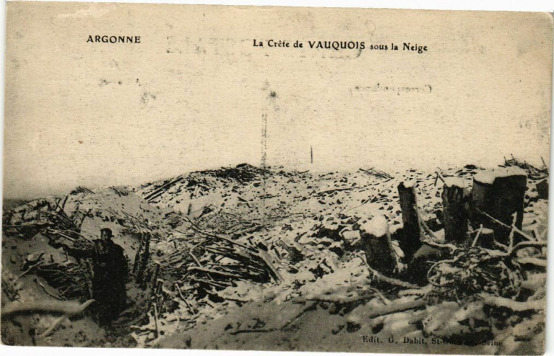 Carte postale ancienne Argonne - La Créte de Vauquois sous la Neige à Vauquois