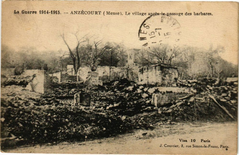 Carte postale ancienne Anzécourt - Le village aprés le passage des barbares