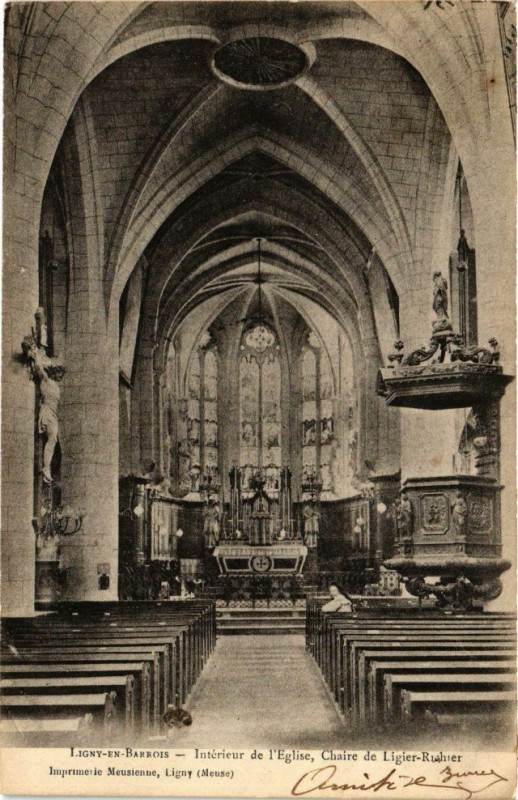 Carte postale ancienne Ligny en Barrois-Intérieur de l'Eglise-Chaire de Ligier Richier à Ligny-en-Barrois