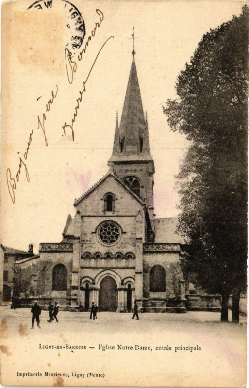 Carte postale ancienne Ligny en Barrois-Eglise Notre Dame-Entrée principale à Ligny-en-Barrois