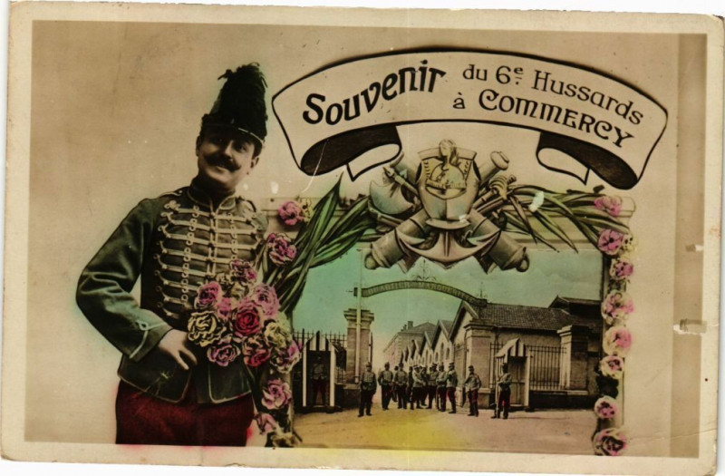 Carte postale ancienne Souvenir du 6e Hussards á Commercy à Commercy