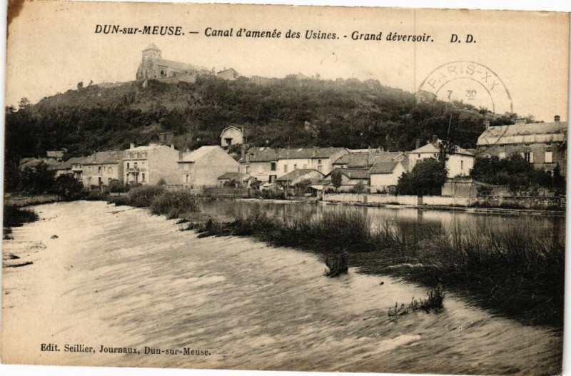 Carte postale ancienne Dun sur Meuse-Canal d'amené des Usines-Grand déversoir à Dun-sur-Meuse