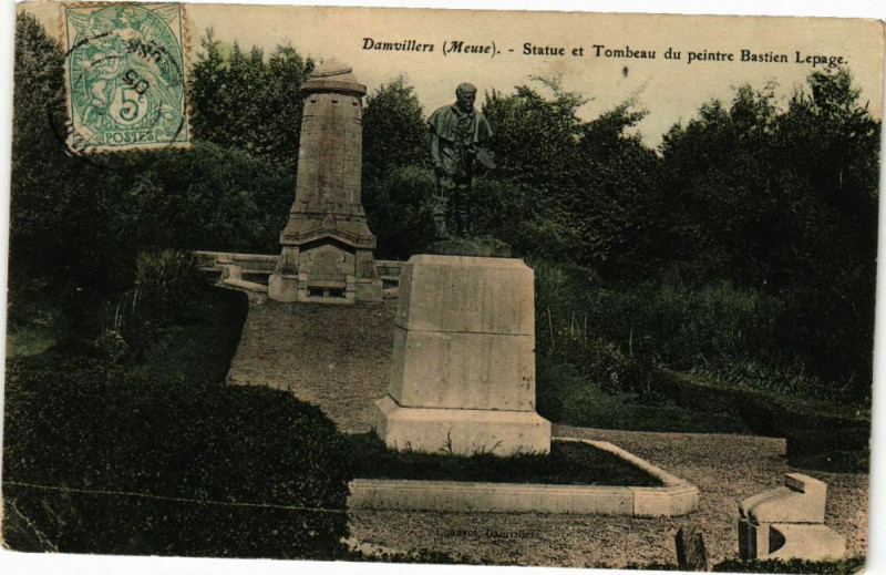 Carte postale ancienne Damvillers-Statue et Tombeau du peintre Bastien Lepage à Damvillers