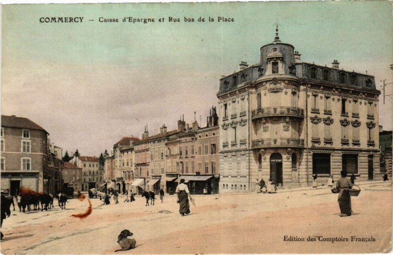 Carte postale ancienne Commercy-Caisse d'Epargne et Rue bas de la Place à Commercy