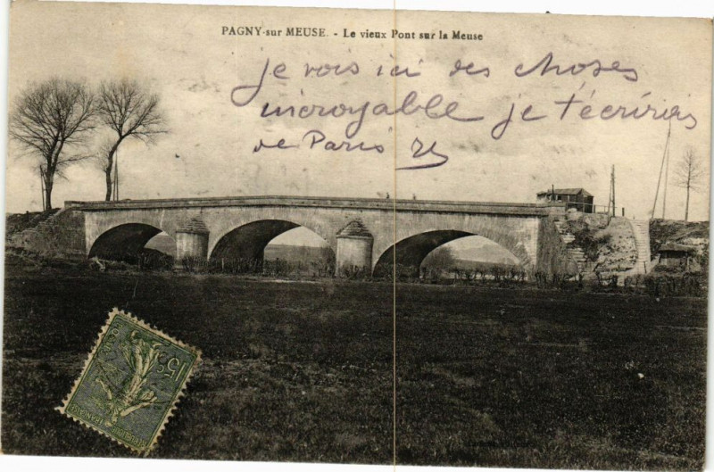 Carte postale ancienne Pagny sur Meuse-Le vieux Pont sur la Meuse à Pagny-sur-Meuse