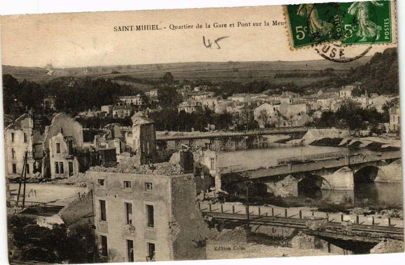 Carte postale ancienne Saint Mihiel-Quartier de la Gare et Pont sur la Meuse à Saint-Mihiel