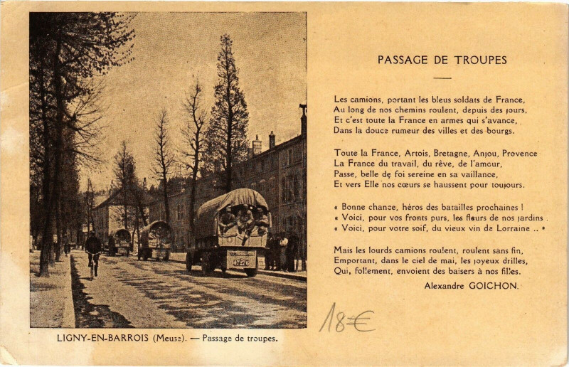 Carte postale ancienne Ligny-en-Barrois (Meuse) - Passage de troupes à Ligny-en-Barrois