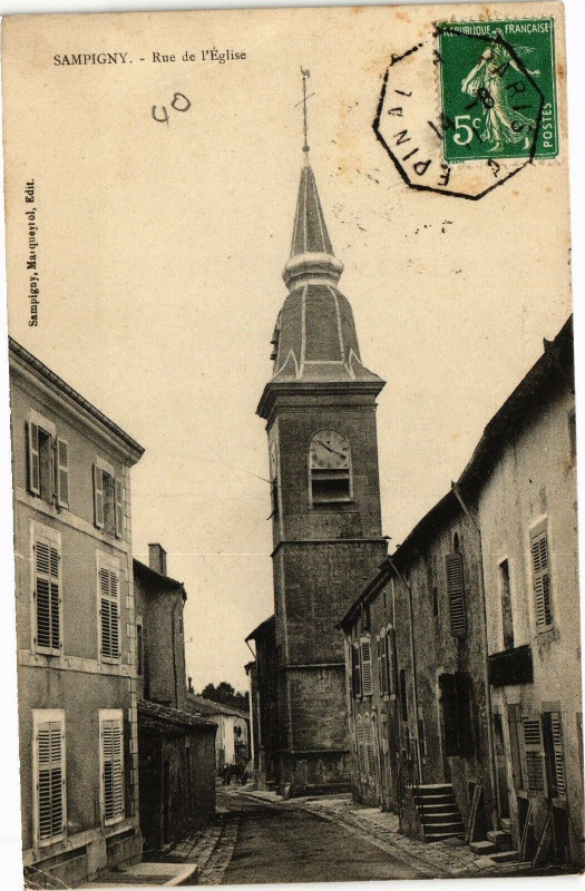 Carte postale ancienne Sampigny - Rue de l'Eglise à Sampigny