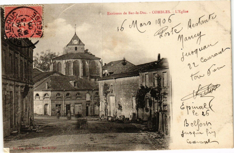 Carte postale ancienne Environs de Bar-le-Duc -Combles - L'Eglise à Bar-le-Duc