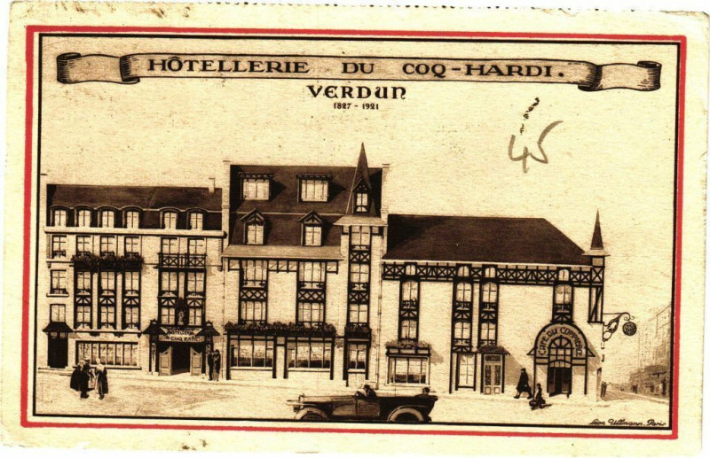 Carte postale ancienne Hotellerie du Coq-Hardí. Verdun 1827-1921 à Verdun