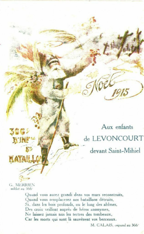 Carte postale ancienne Noel 1915 - Aux enfants de Levoncourt devant Saint-Mihiel à Levoncourt