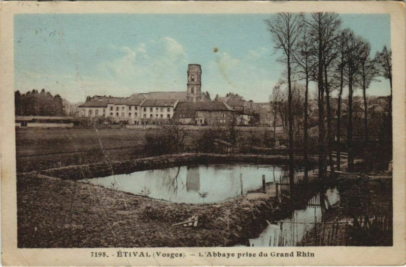 Carte postale ancienne Etival L'Abbaye prise du Grand Rhin à Grand
