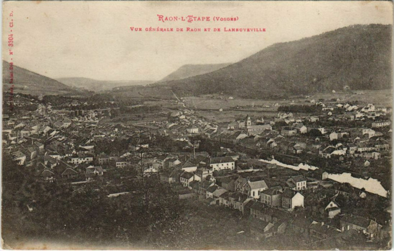 Carte postale ancienne Raon-l'Etape Vue générale de Raon et de Laneuveville à Raon-l'Étape